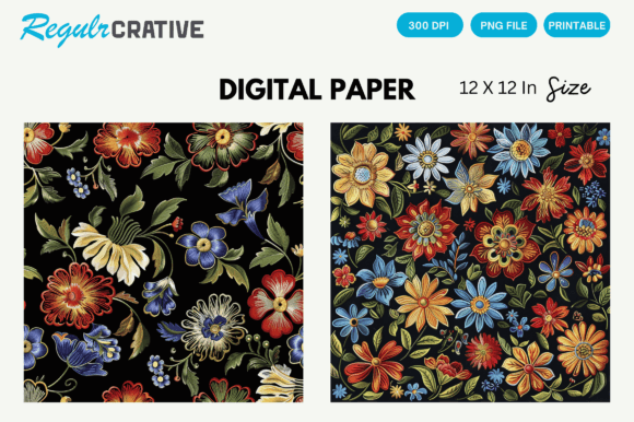 Floral Embroidery Digital Paper Patterns